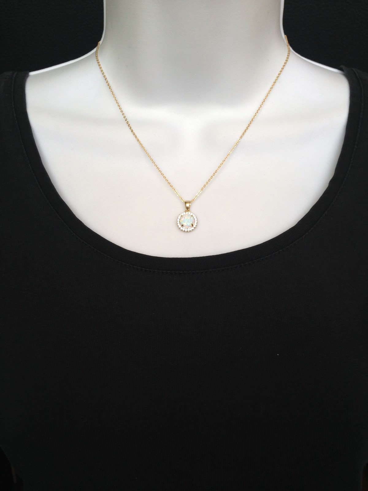 925 Sterling Silver White Opal Halo Pendant Necklace Cz 10mm 16-18″ Simulated