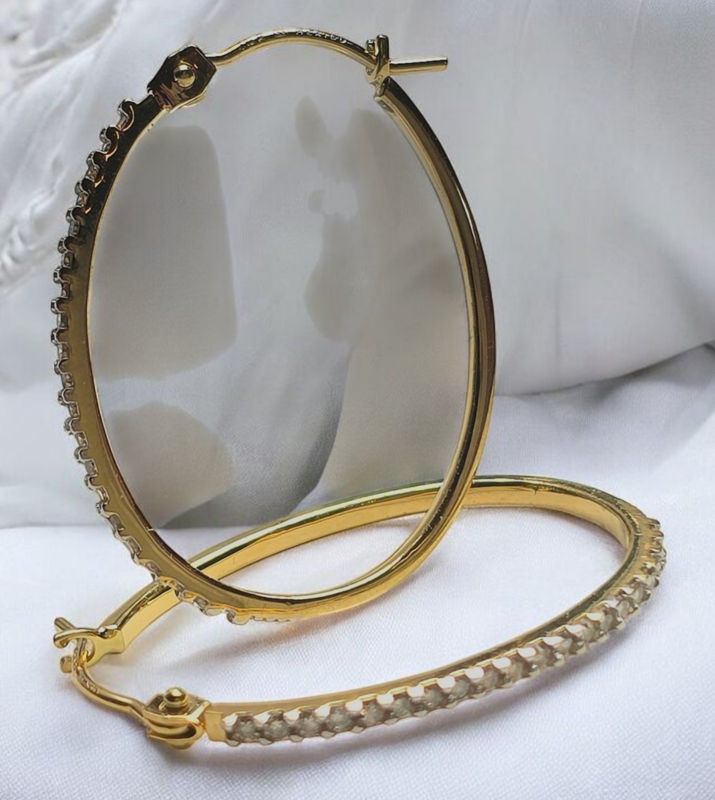 14K Yellow SILVER .20 TCW CREATED Diamond Hoop Earrings 6 Grams