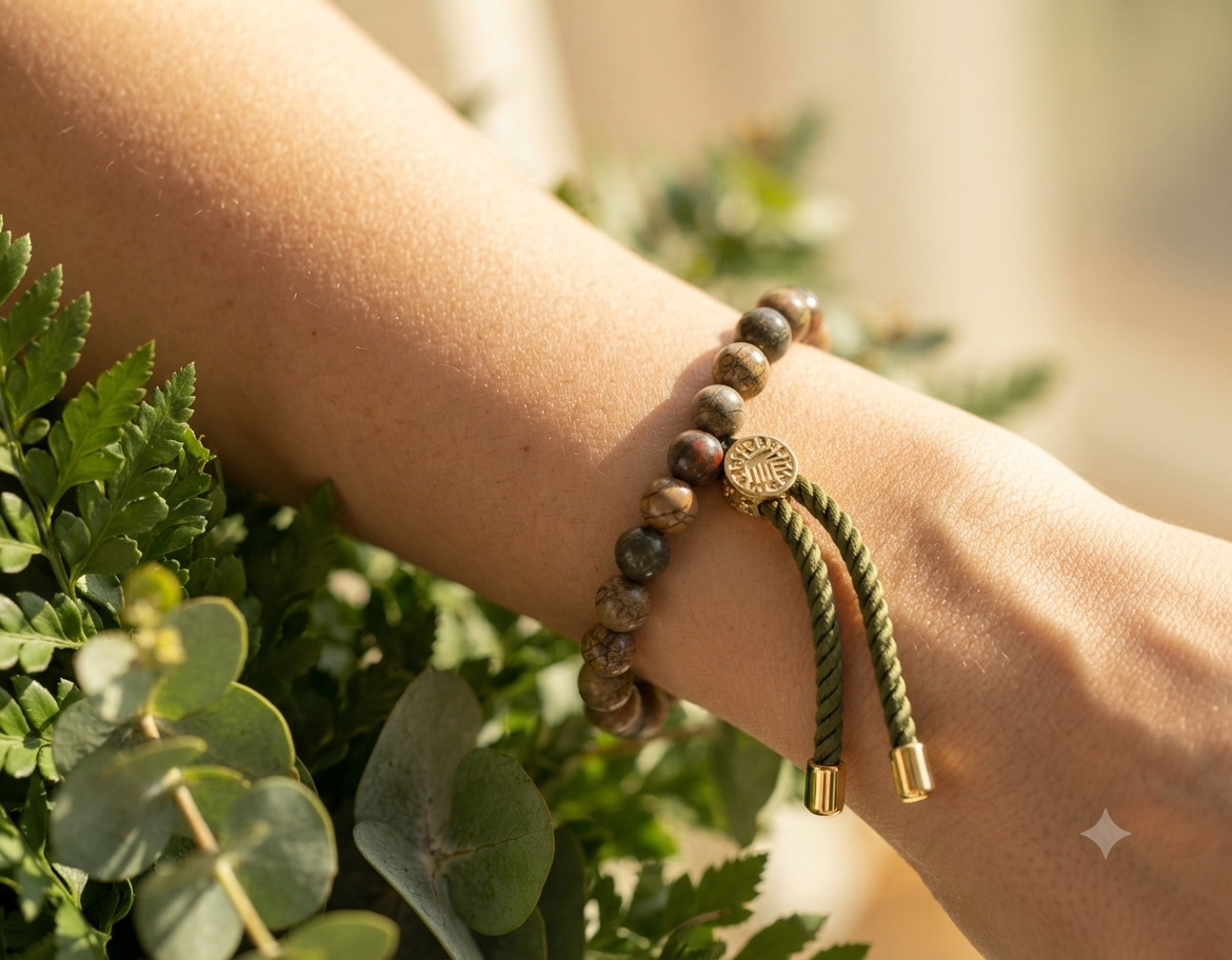Natural Picasso Jasper Gemstone String Bracelet 18K Gold Plated Strength Gift