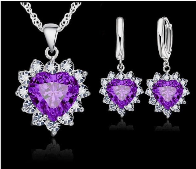 925 Sterling Silver Plated Crystal Heart Pendant Necklace Women Jewellery Gift