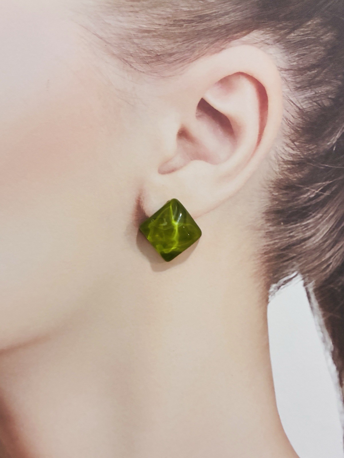 Green Acrylic Square Mid-Century, Modern Earrings, High Quality,