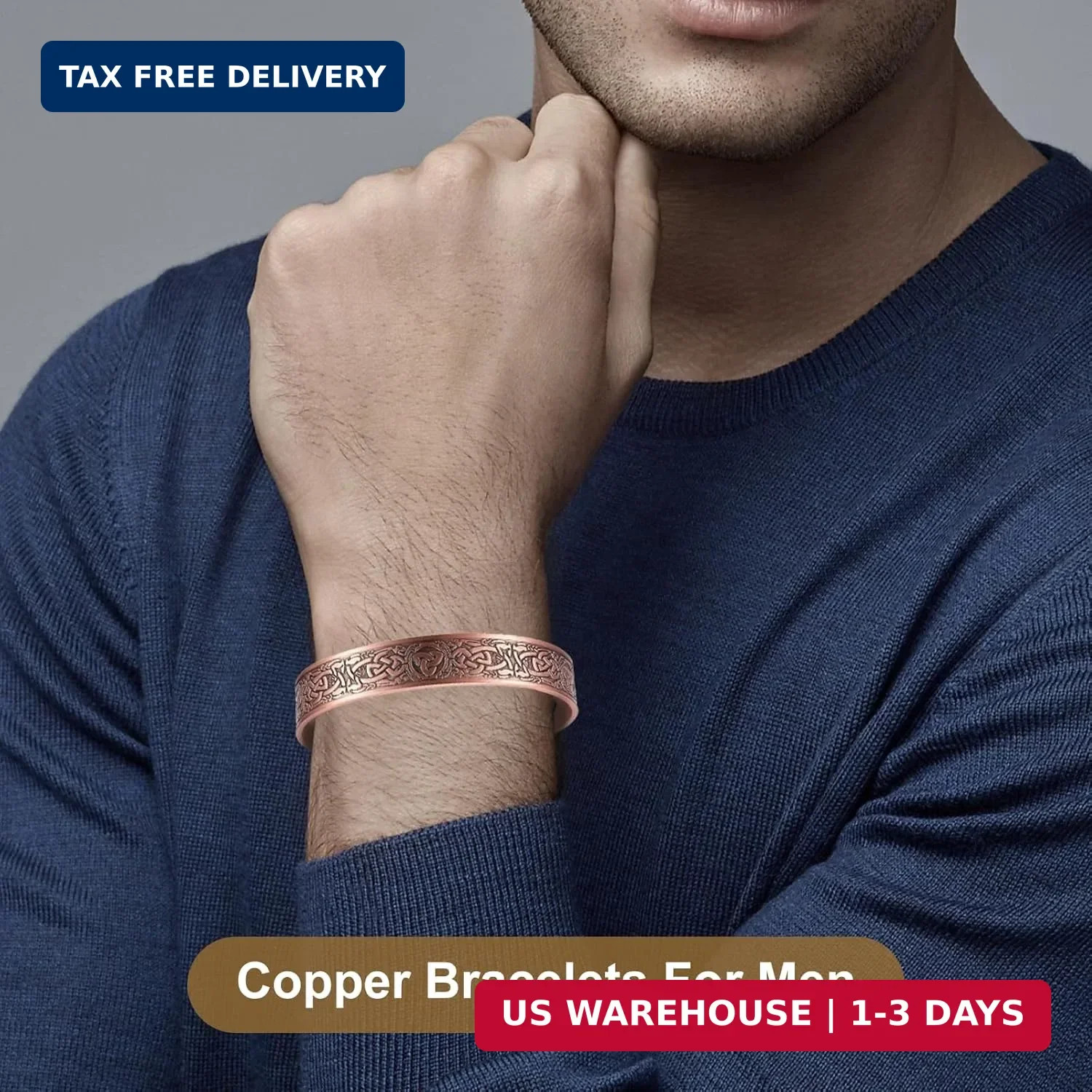 Copper Bracelet for Men 99.9% Pure Copper Magnetic Bangle with 6pcs 3500 Gauss M