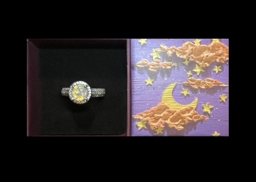 Elegant White Fire Opal CZ Halo Ring Size 10