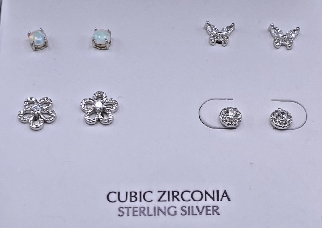 Giani Bernini Sterling 4-Pair Silver Synthetic Opal & CZ Stud Earrings Gift Box