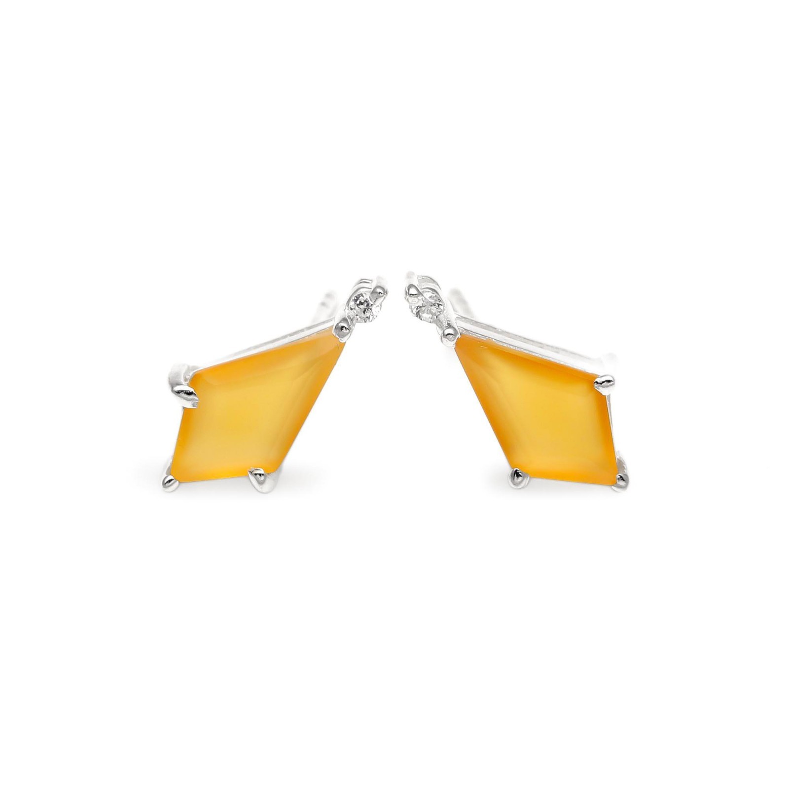 100% Natural Chalcedony Kite Stud Earrings 925 Sterling Silver Handmade Jewelry