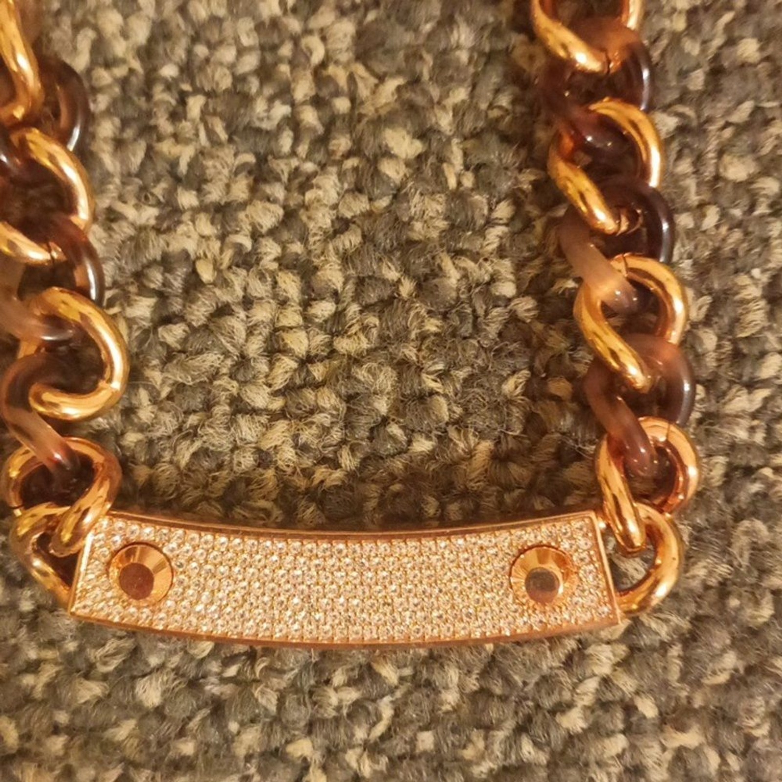 Michael Kors rose gold tortoise shell rhinestone statement necklace