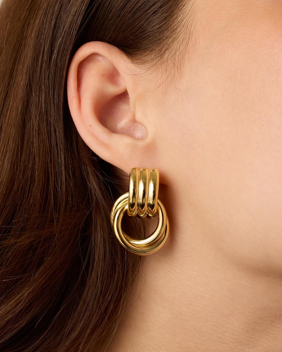 14K Gold Plated Door Knocker Statement Earrings for Women – Chunky Gold Earrings