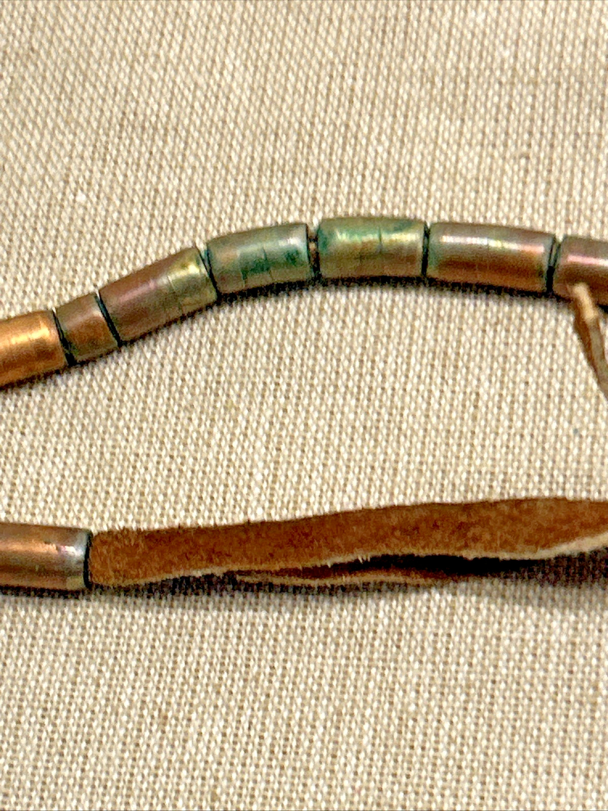 Set of Two Boho Tribal Style Necklaces Leather Cord Copper Metal Charms Beads