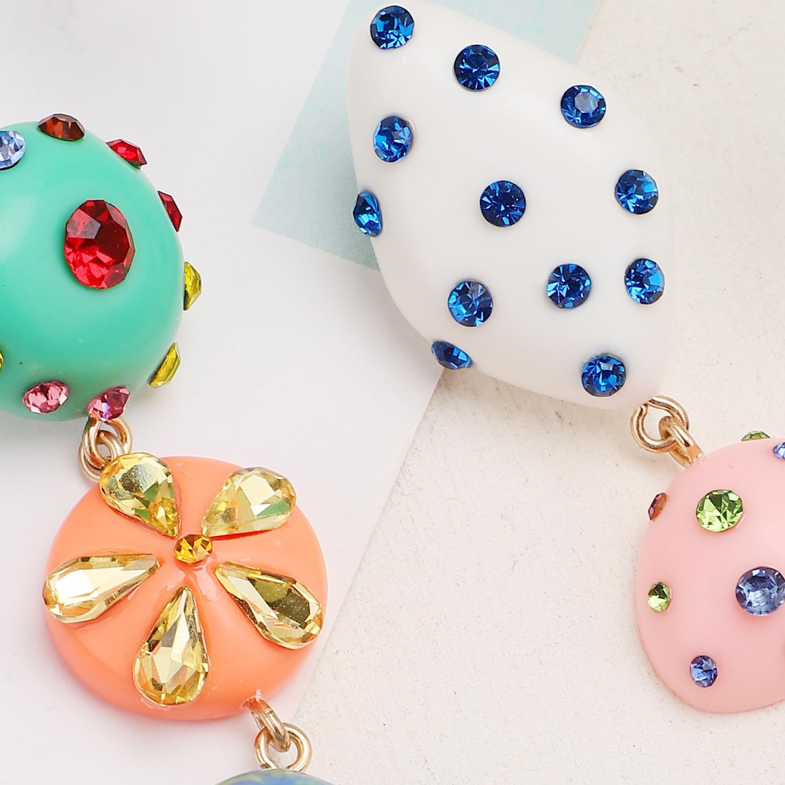 Mikovivi Asymmetrical Dangle Earrings, Multicolored, Rhinestones & Resin,