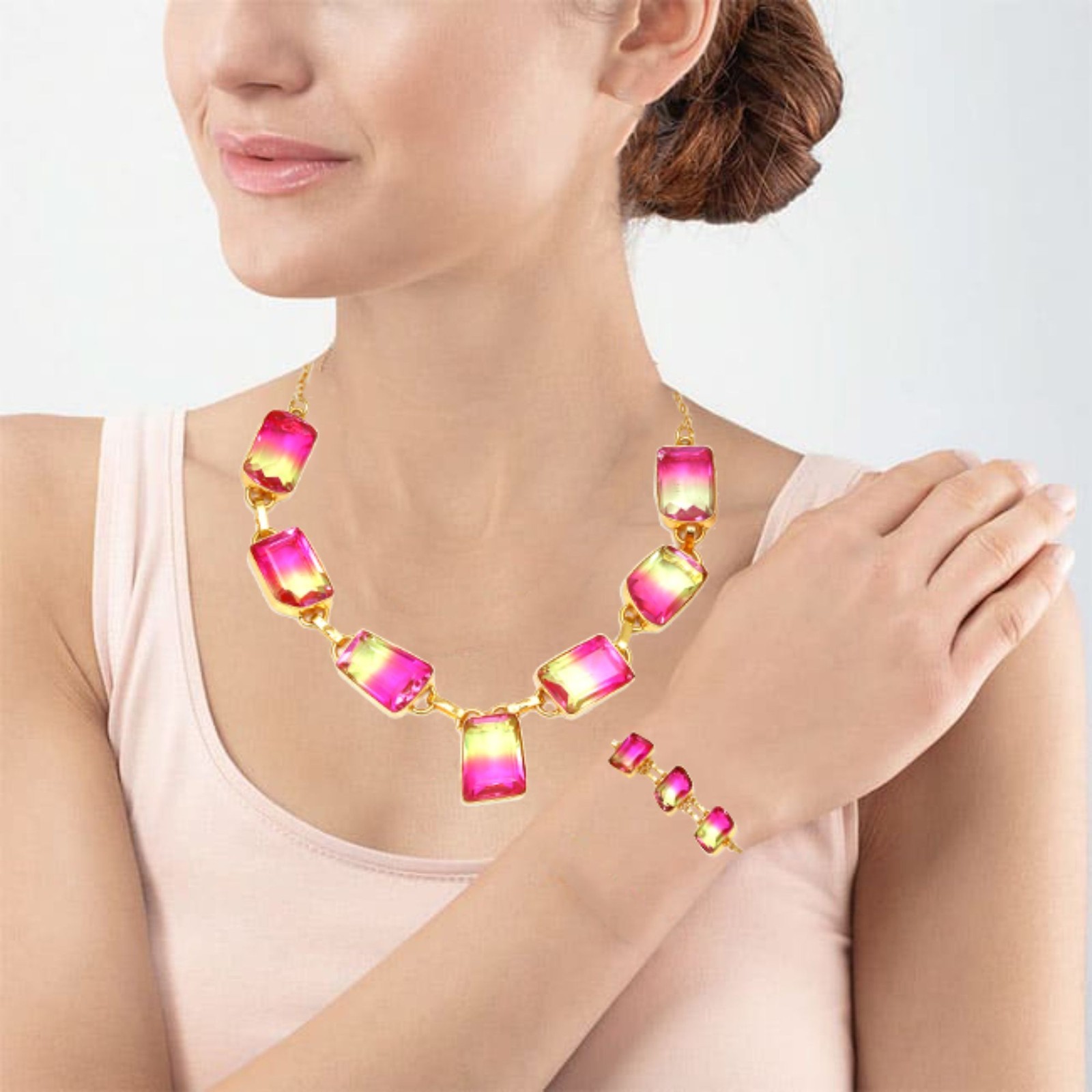 Bio-Tourmulian 14 Ct Gold Plated Jewelry Necklace Bracelets18-20”
