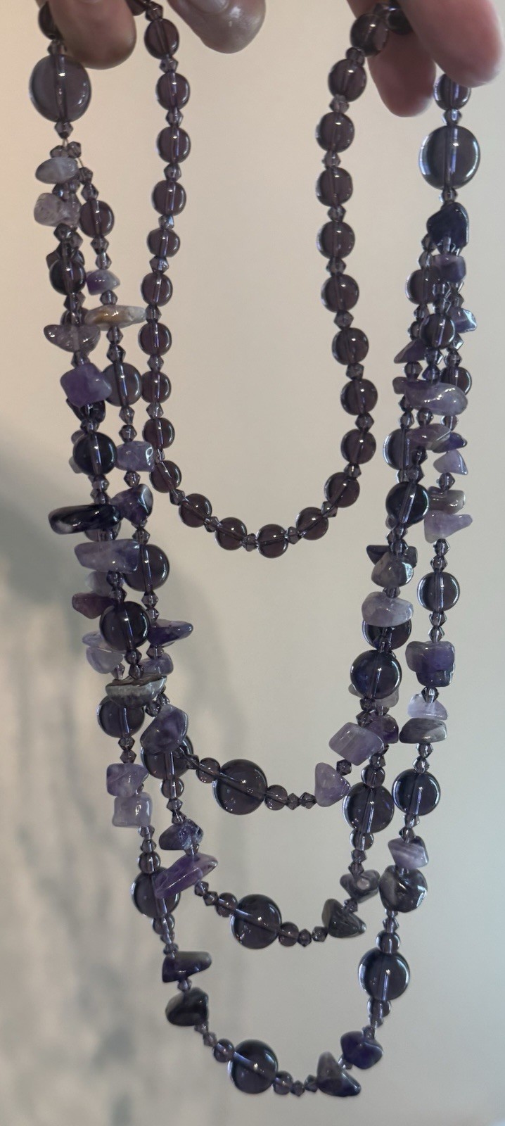 Purple Multi-Strand Round Amethyst & Quartz Beaded Layered Bohemian Necklace