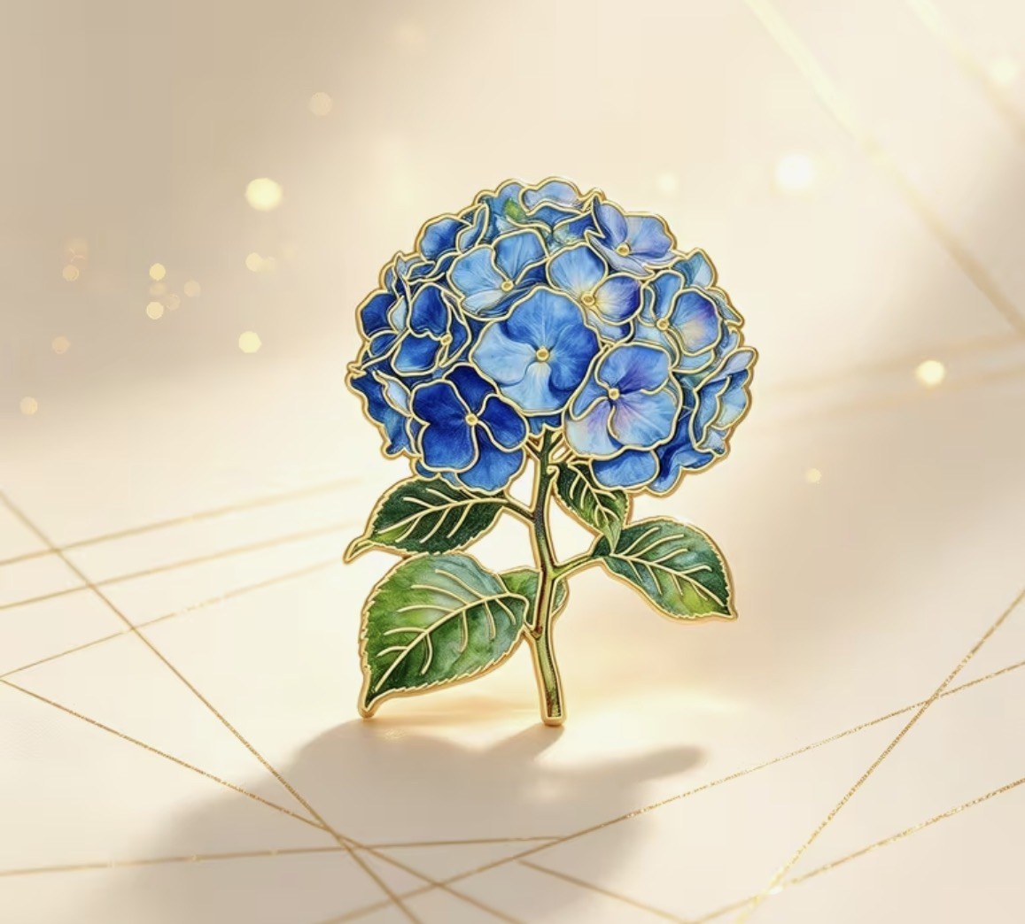 Beautiful Enamel Blue Hydrangea Flower Brooch Badge Pin Gift