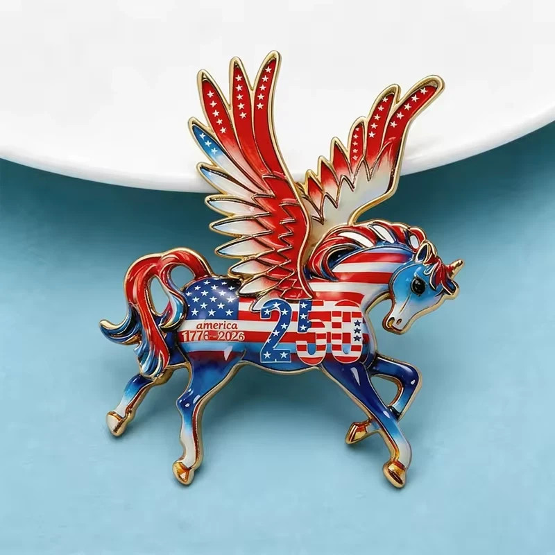 Gold Tone USA 250 Independence Day American Flying Horse Brooch Pin Enamel Gift