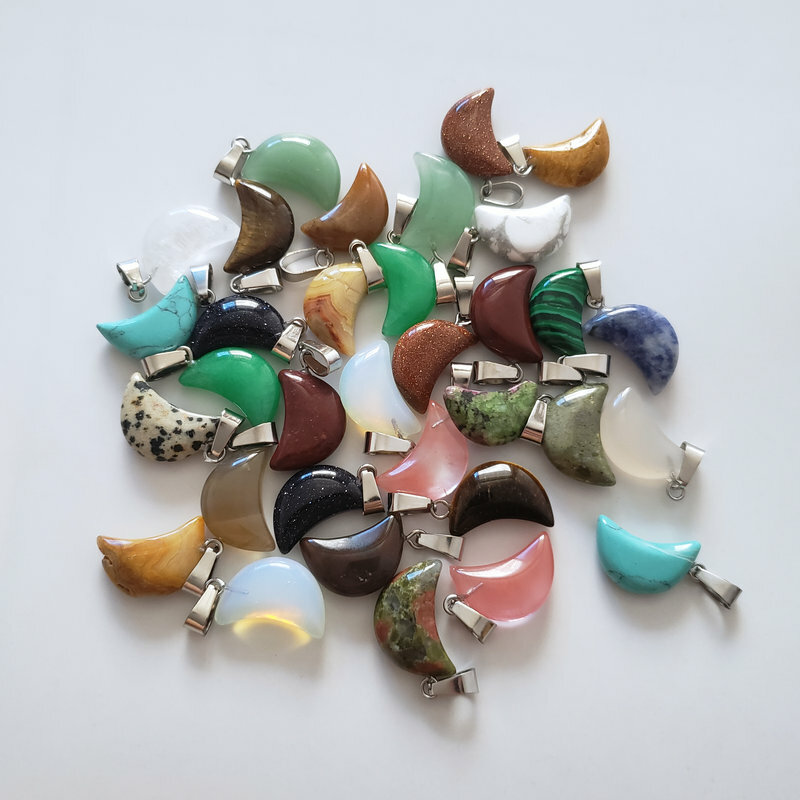 Wholesale 50pcs mixed Natural Stone Pendants charm Moon pendant for jewelry GQ