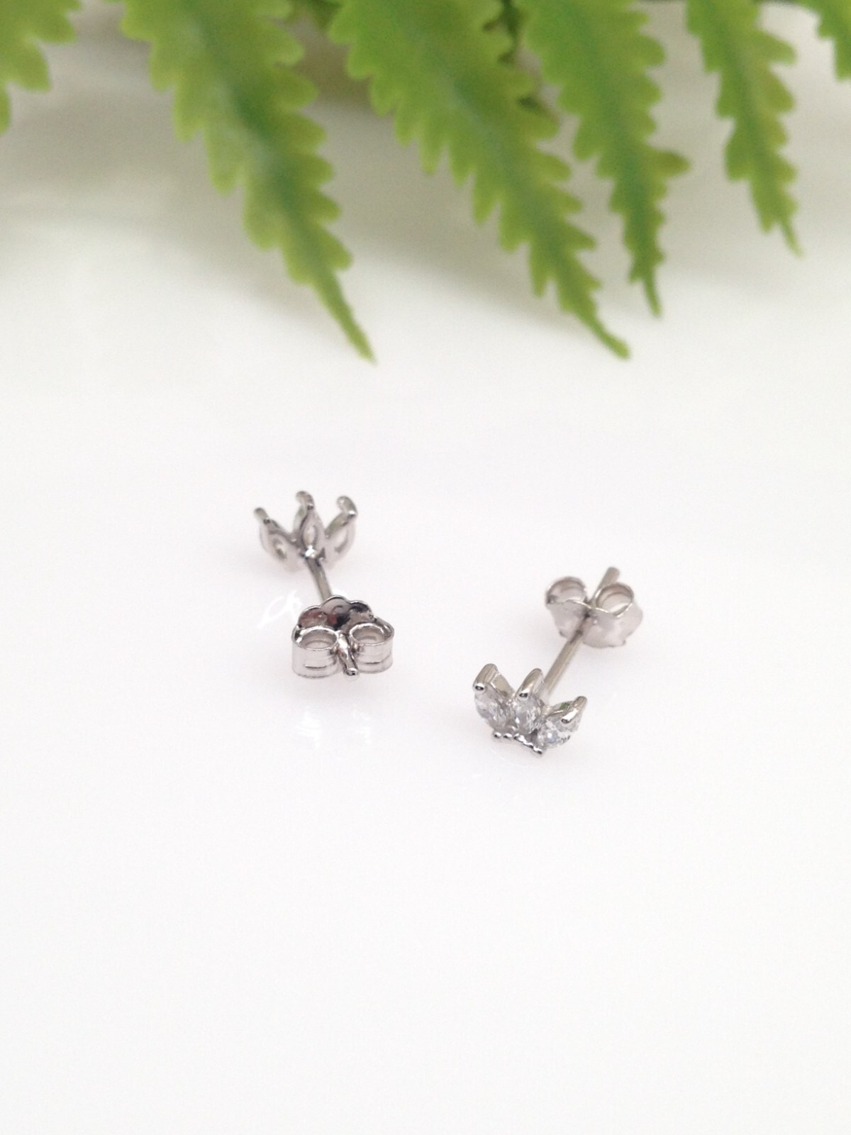 Marquise Cz Three Stone Stud Earrings 925 Sterling Silver Dainty Mini Stud 4.5mm