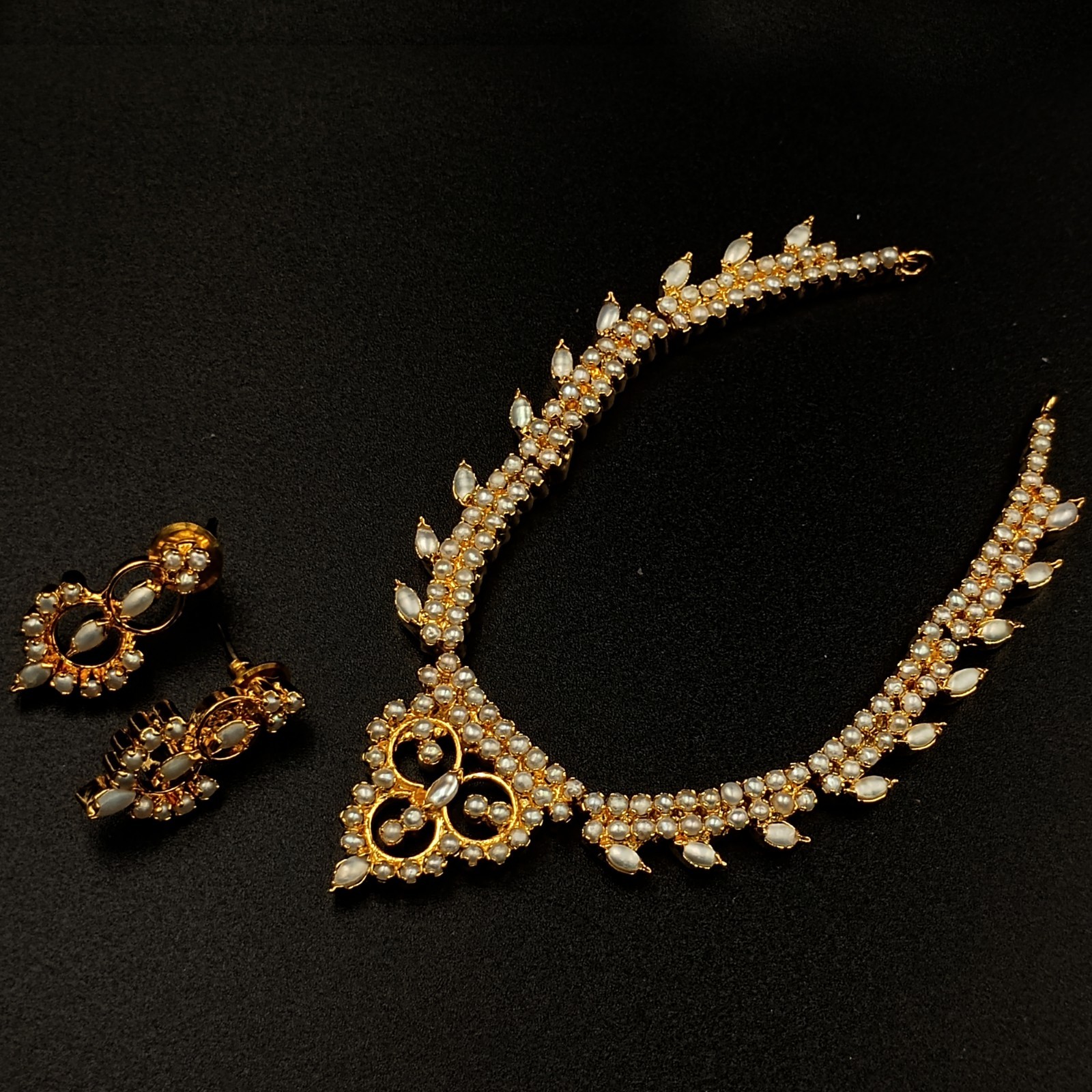 22K Gold Plated Pearl Necklace Set Traditional Indian Wedding Jewelry For women