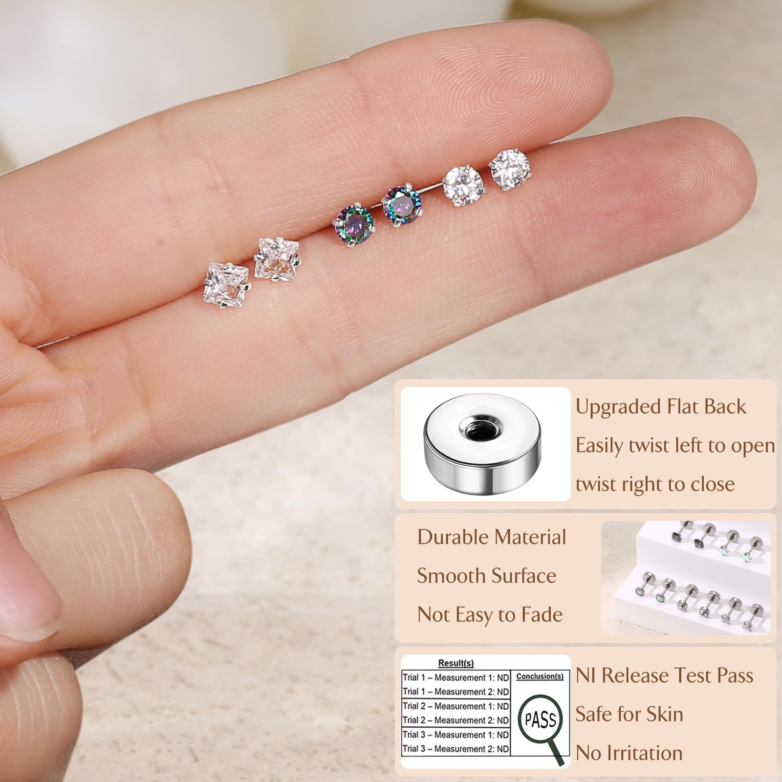 Hypoallergenic Surgical Steel Earrings for Sensitive Ears Flat Back Stud Ear…