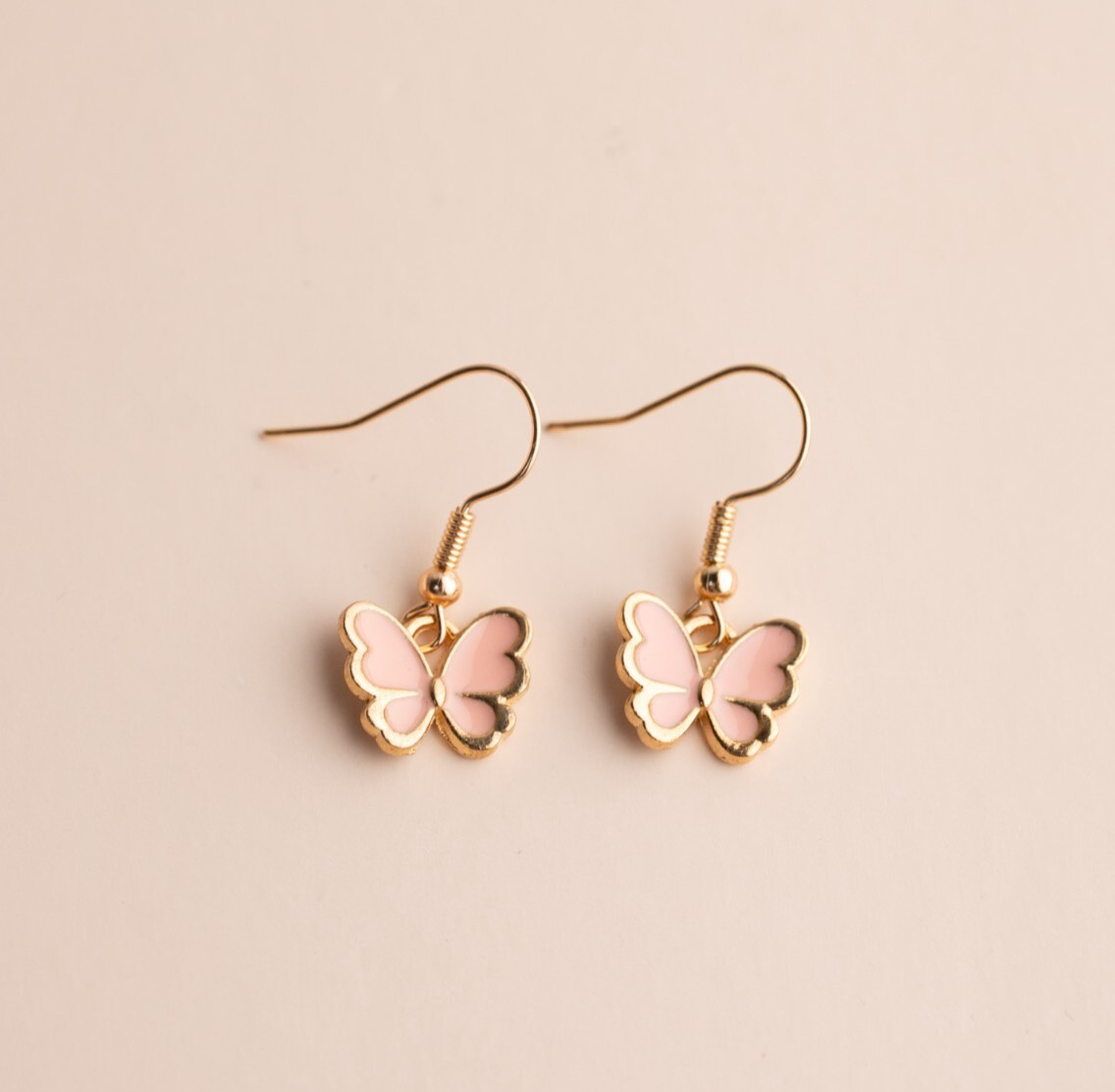 Cute Tiny Pink Butterfly Garden Small Hook Dangle Drop Earrings Adorable Novelty