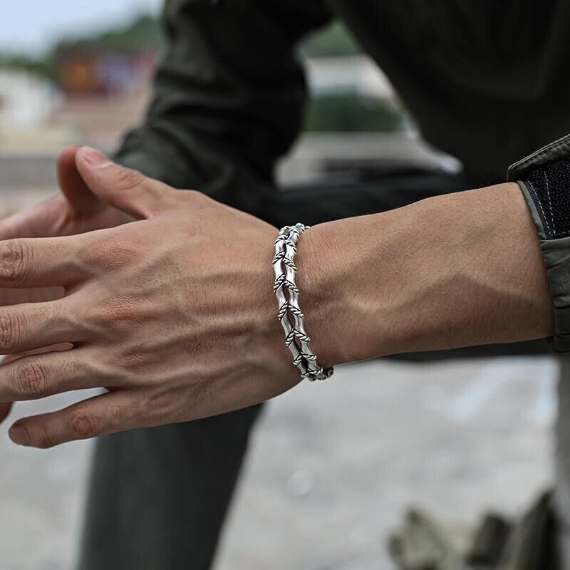 Men’s Vintage Twist Cuff Silver Bracelet Handmade Adjustable Open Bracelet USA