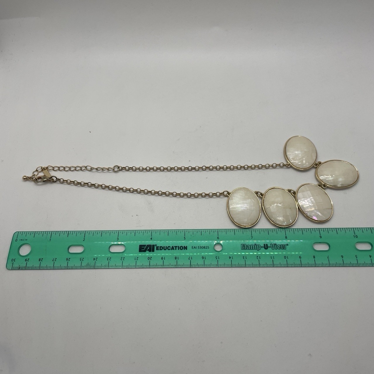 White House Black Market Gold Tone 5 Oval Mother of Pearl Necklace 20in Signed