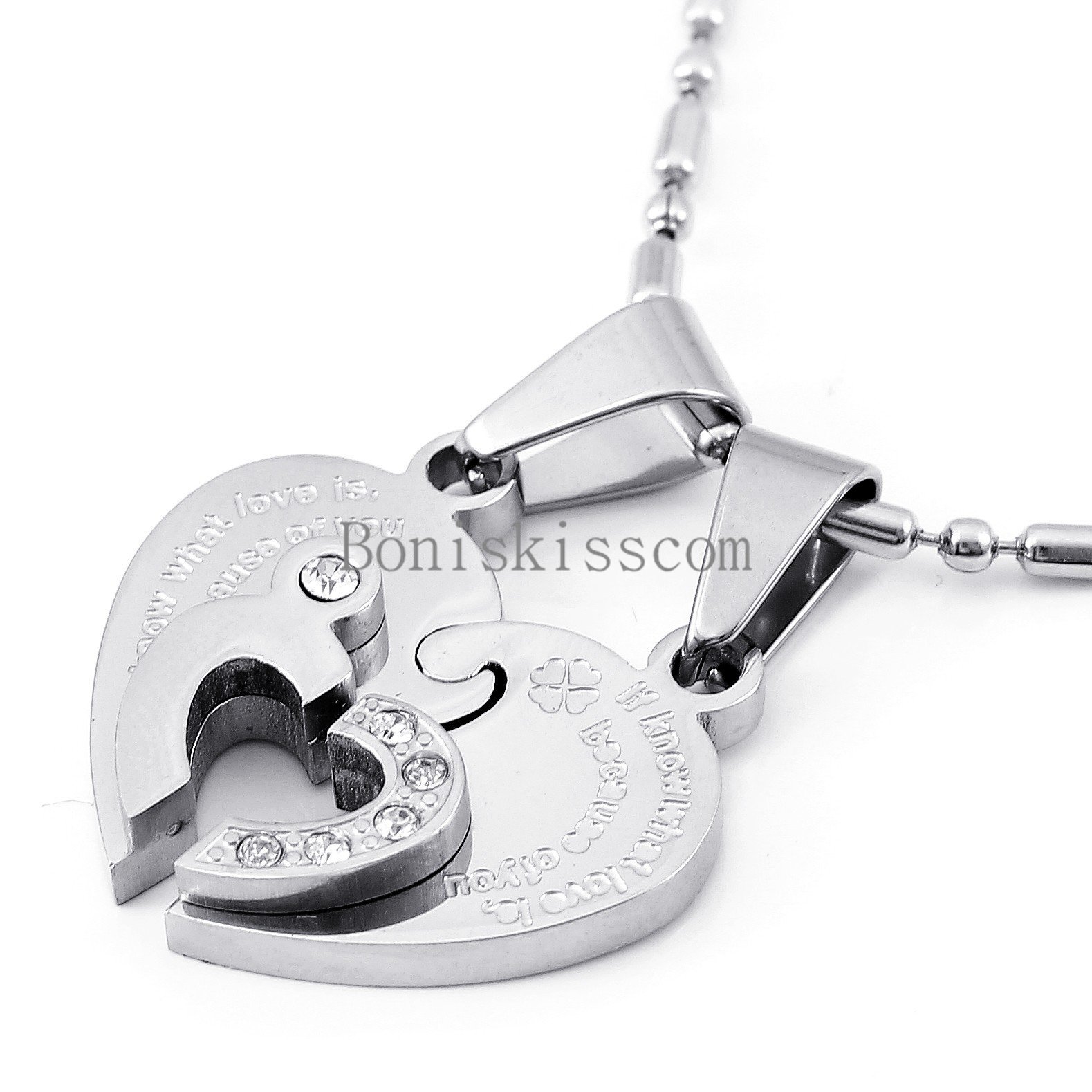His and Hers Stainless Steel Couple Heart Love Promise Pendant Necklaces 2pcs