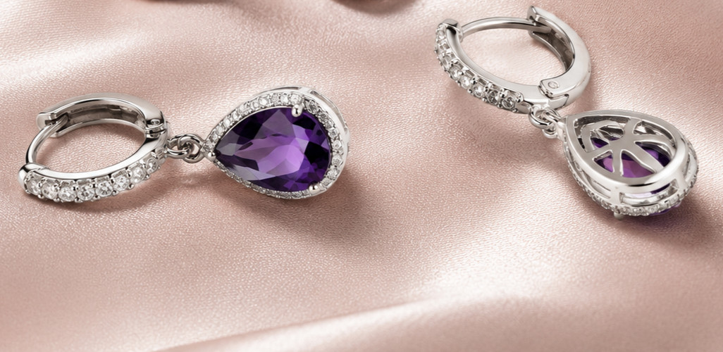 2.50Ct Pear Cut Simulated Amethyst Wedding Hoop Earrings 14K White Gold Plated