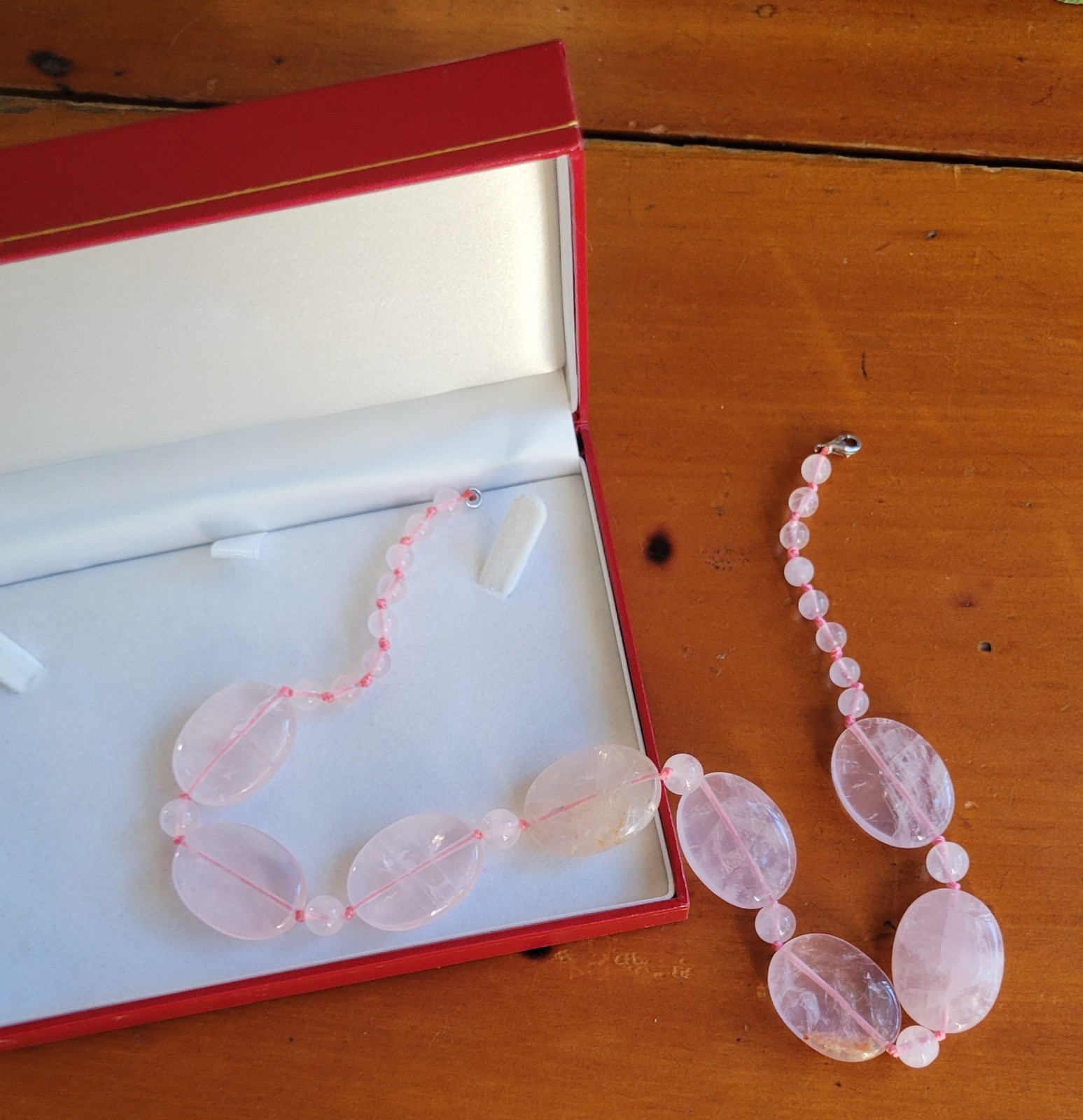 Rose Quartz Beaded Boho Fairy Cottagecore Vintage Necklace with Jewelry Box