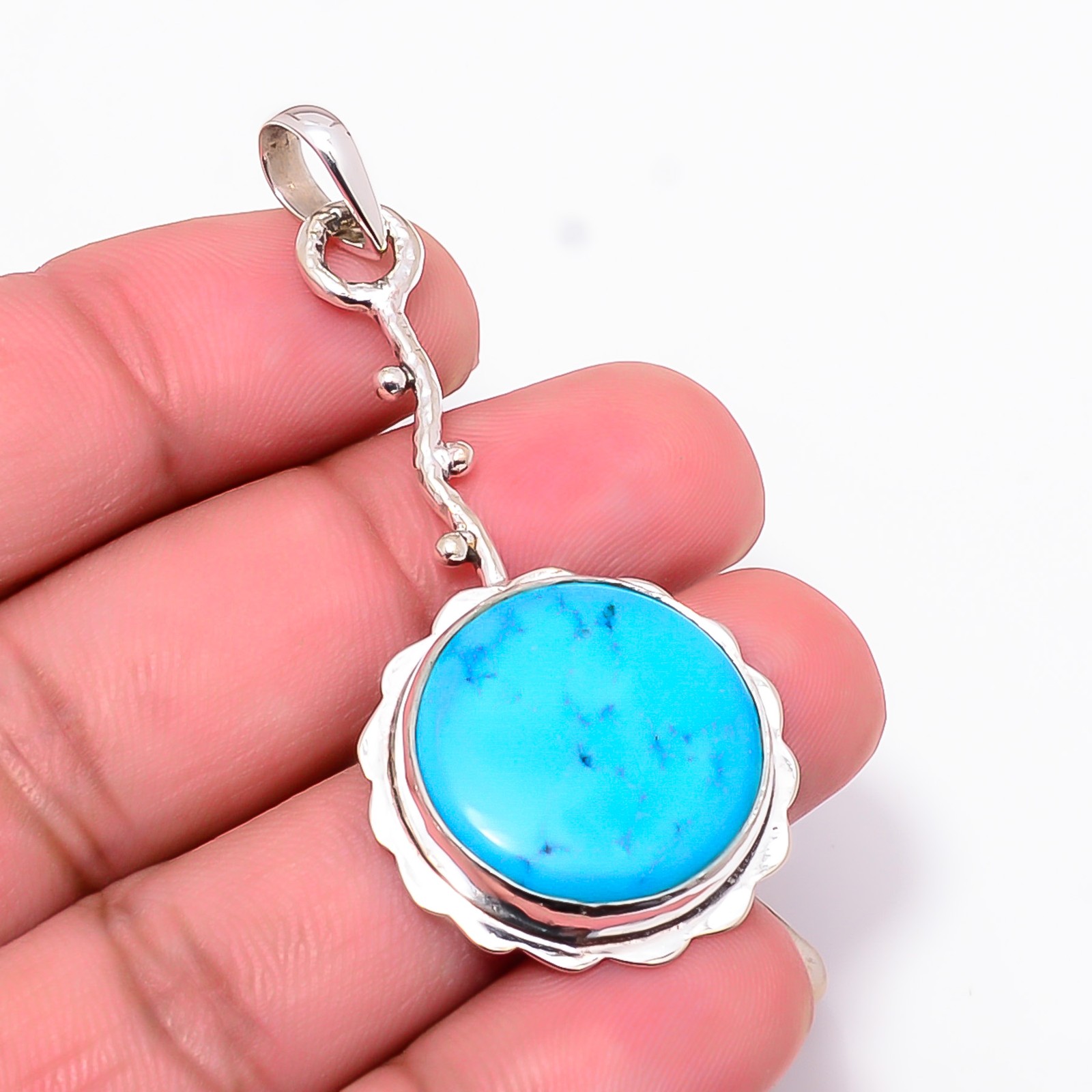 Magnesite Turquoise Designer Handmade 925 Sterling Silver Pendant 2.15″ P8125617