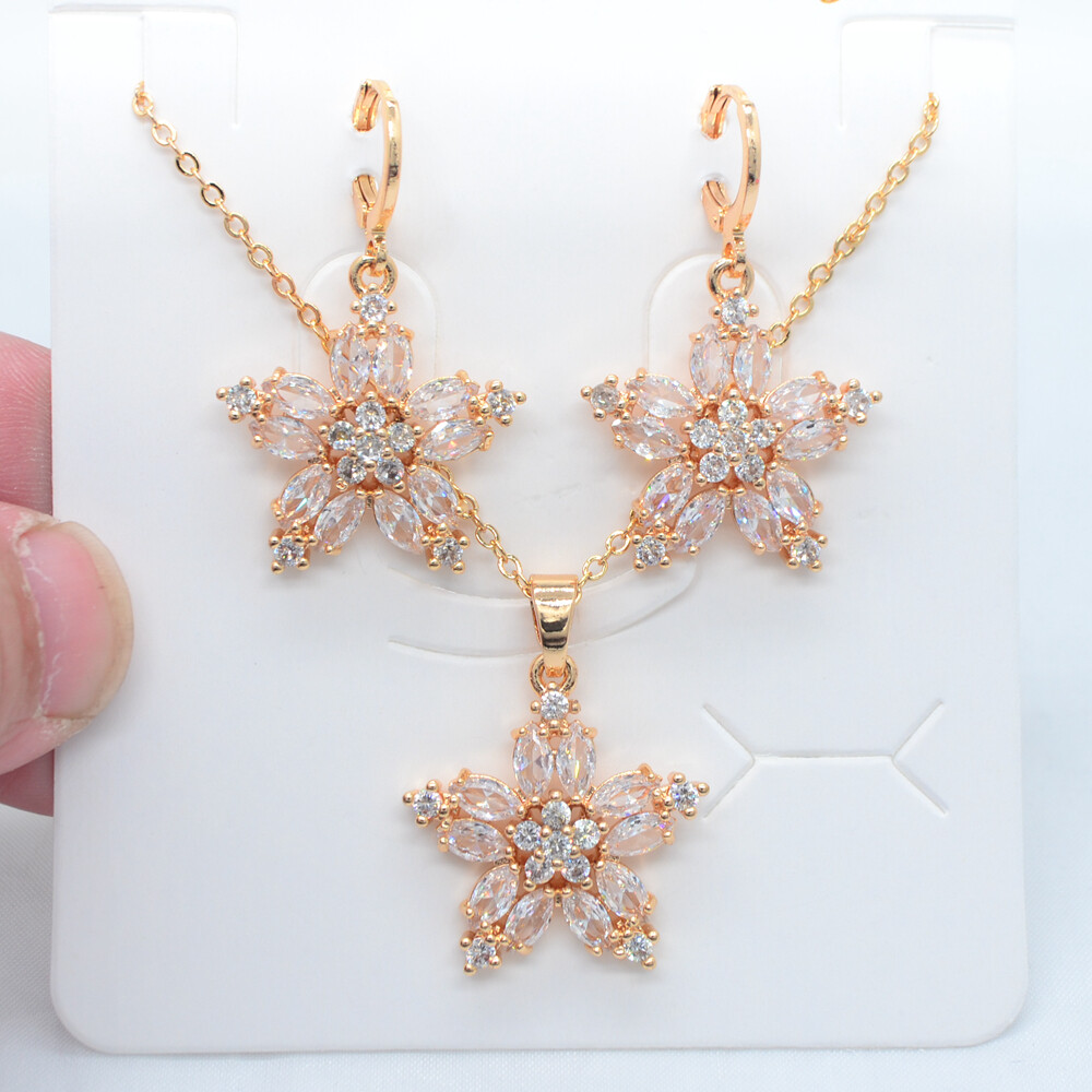 18K Yellow Gold Filled Women Rainbow Topaz Star Earrings & Pendant Jewelry Set