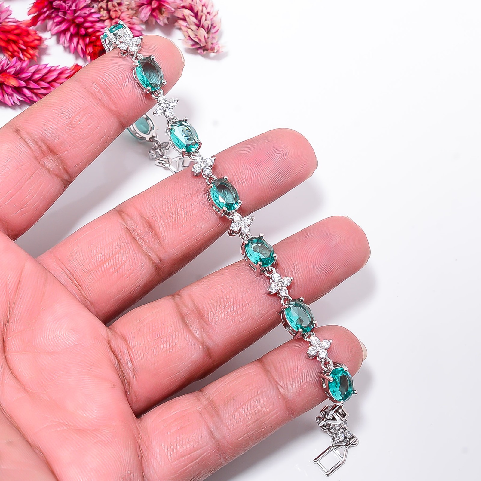 Paraiba Tourmaline, CZ 925 Sterling Silver Adjustable Bracelet 7-8″ B133917