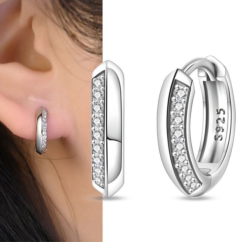 PANDACH 925 Sterling Silver Cubic Zirconia Tiny Hoop Earrings For Women Jewelry