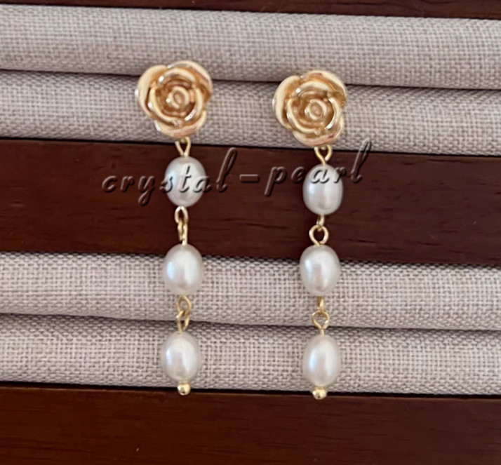 Genuine AAA natural south sea white pearl dangle earrings 14k yelllow gold P