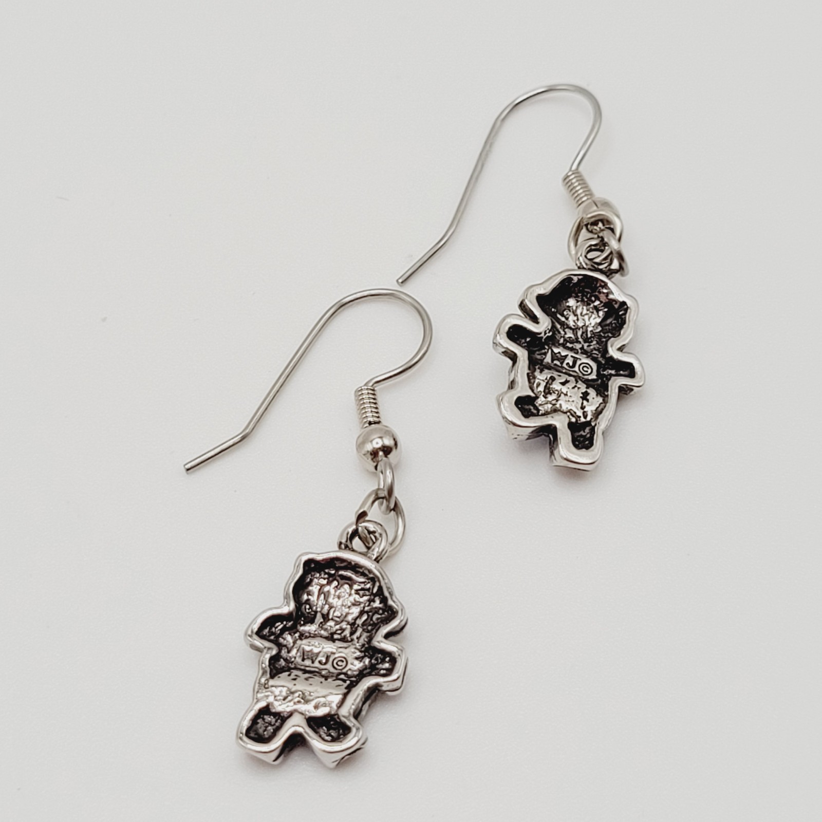 SW Waldeck Johnson Teddy Bear Lapis Lazuli Silver Tone Pierced Hook Earrings