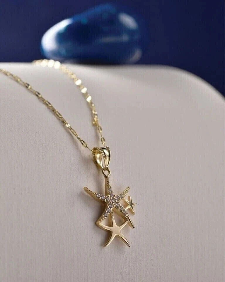 1 Ct Round Cut Simulated Diamond Star Pendant Necklace 14k Yellow Gold Plated