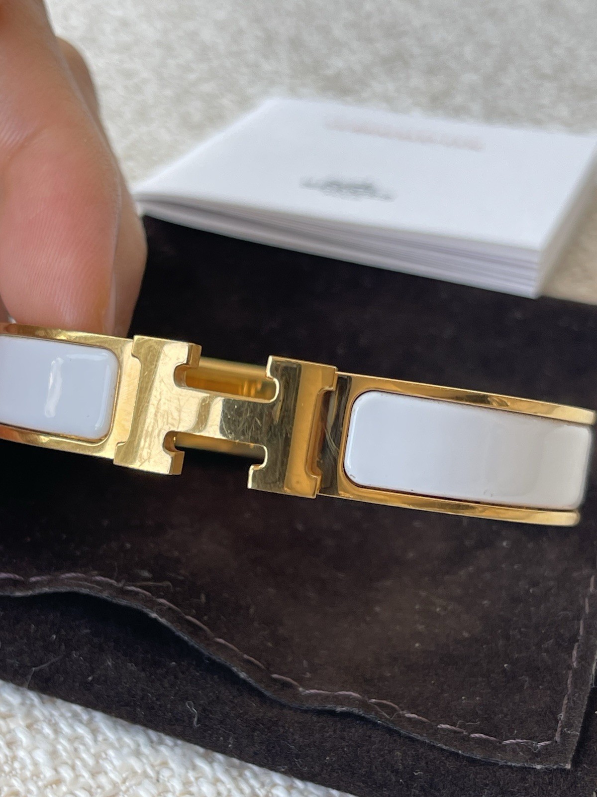 Hermes Clic H Bracelet White & Gold GM Authentic