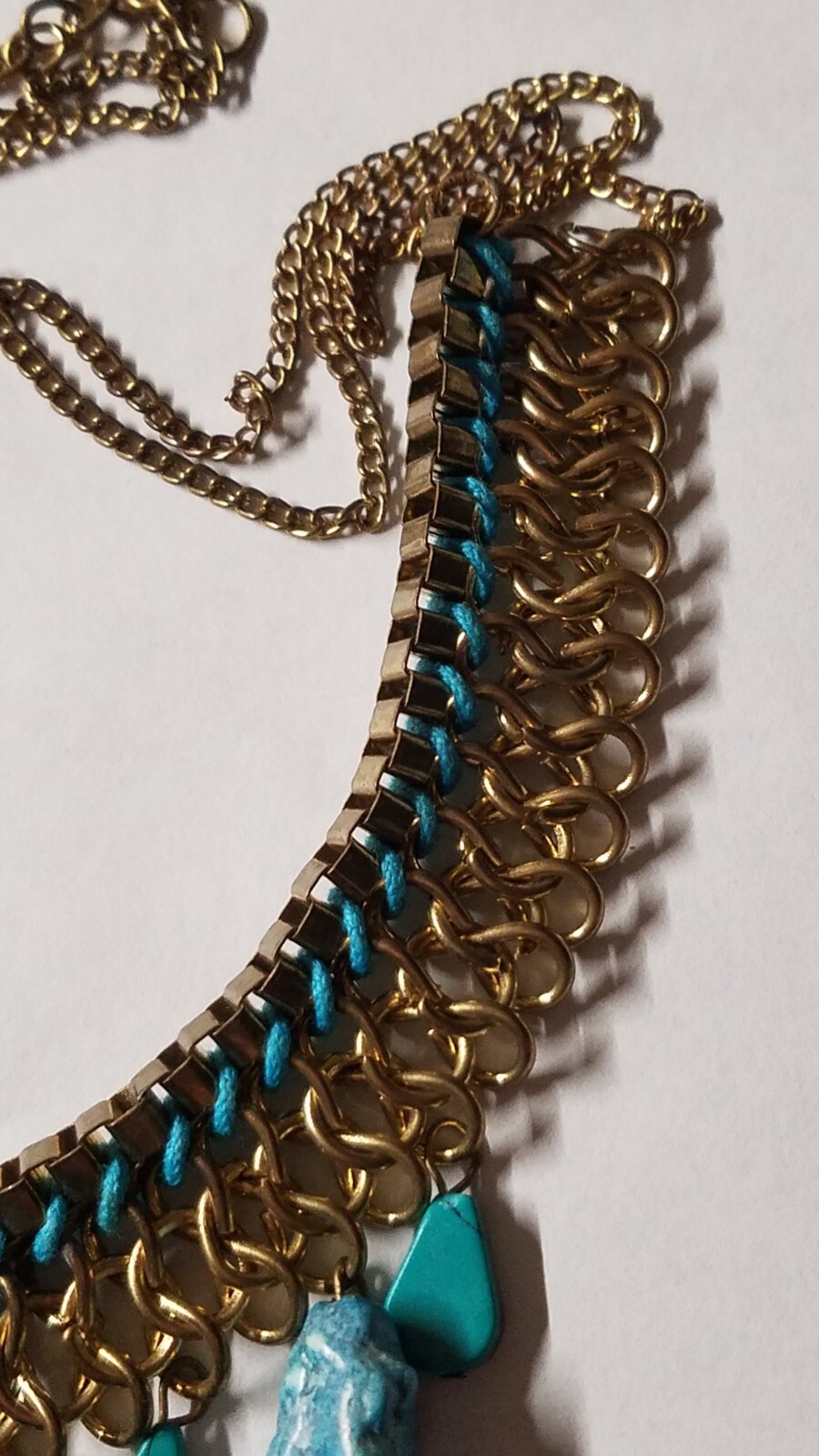 Ladies Turquoise Necklace Blue Imitation Gold Tone Costume Jewelry 3130JR