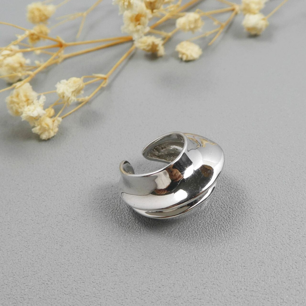 SINGLE Modernist Sculptural Curves Sterling Silver Earring Ear Cuff Non Piercing