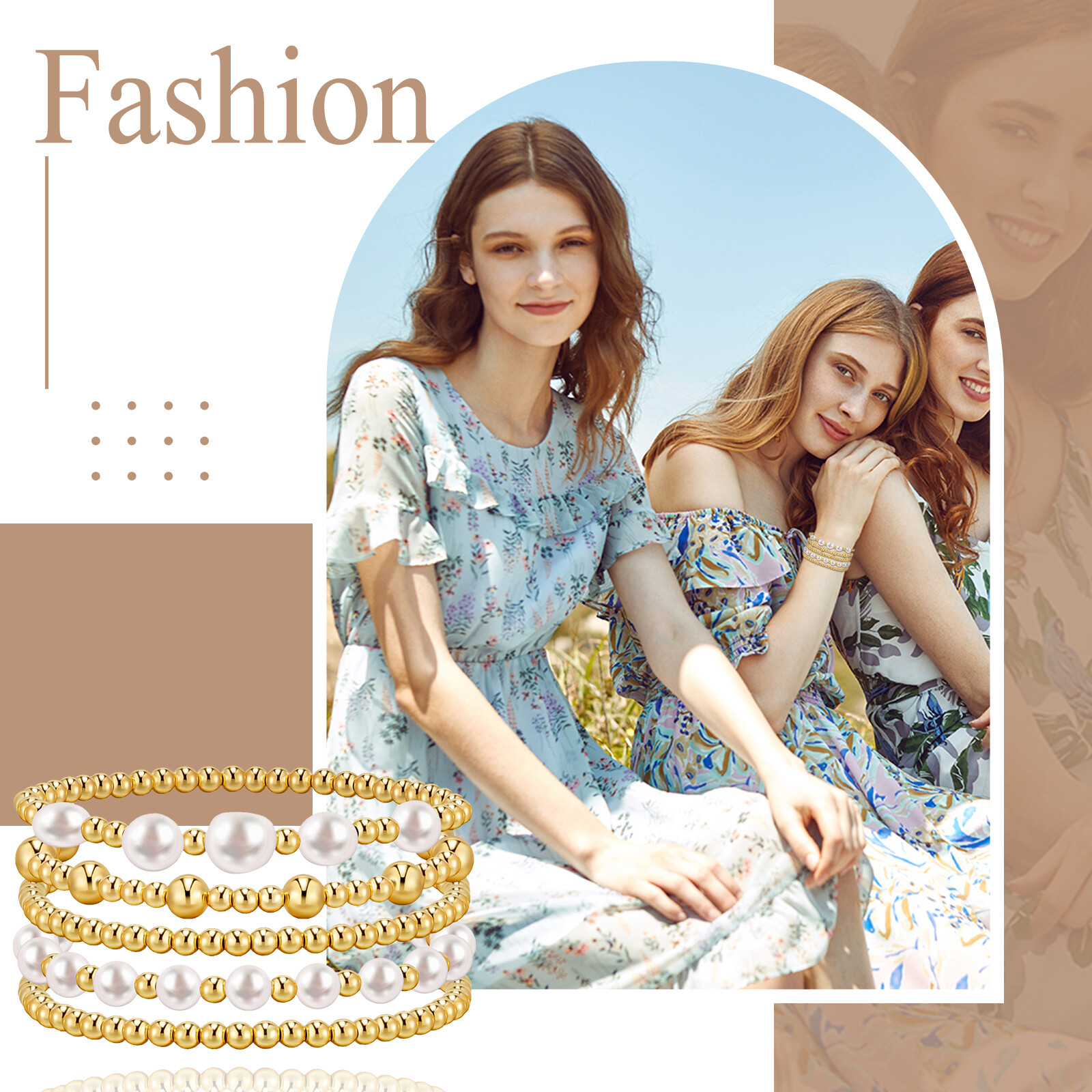 5Pcs Women Girls Gold Tone Boho Stackable Beaded Stretch Bracelets Wedding Gift