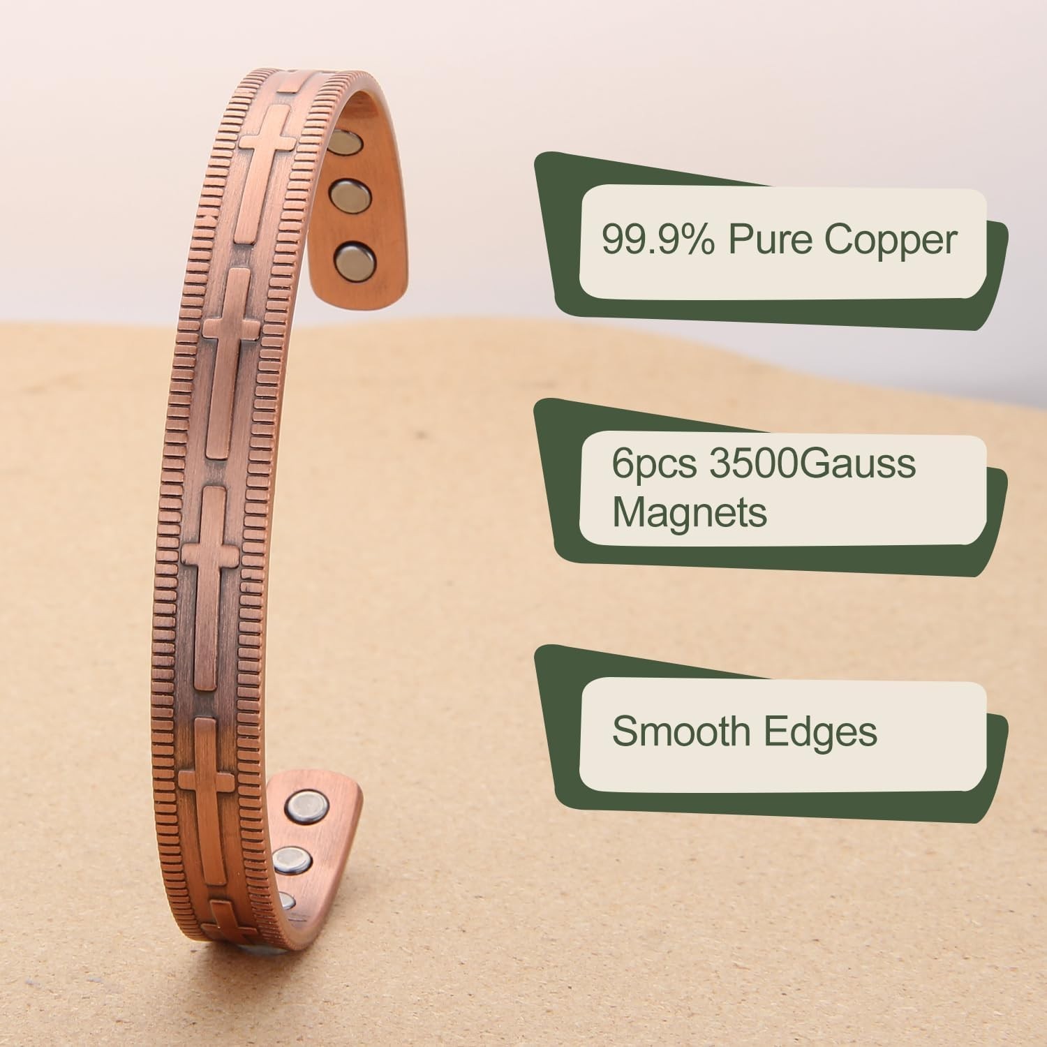Adjustable 6.8-Inch Copper Magnetic Bracelet, 99.9% Pure for Elegant Wellness