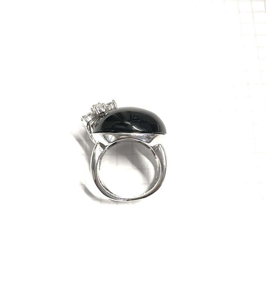 (SIZE 6,7,8,9) Large ONYX STONE & CZ FLOWER RING .925 STERLING SILVER