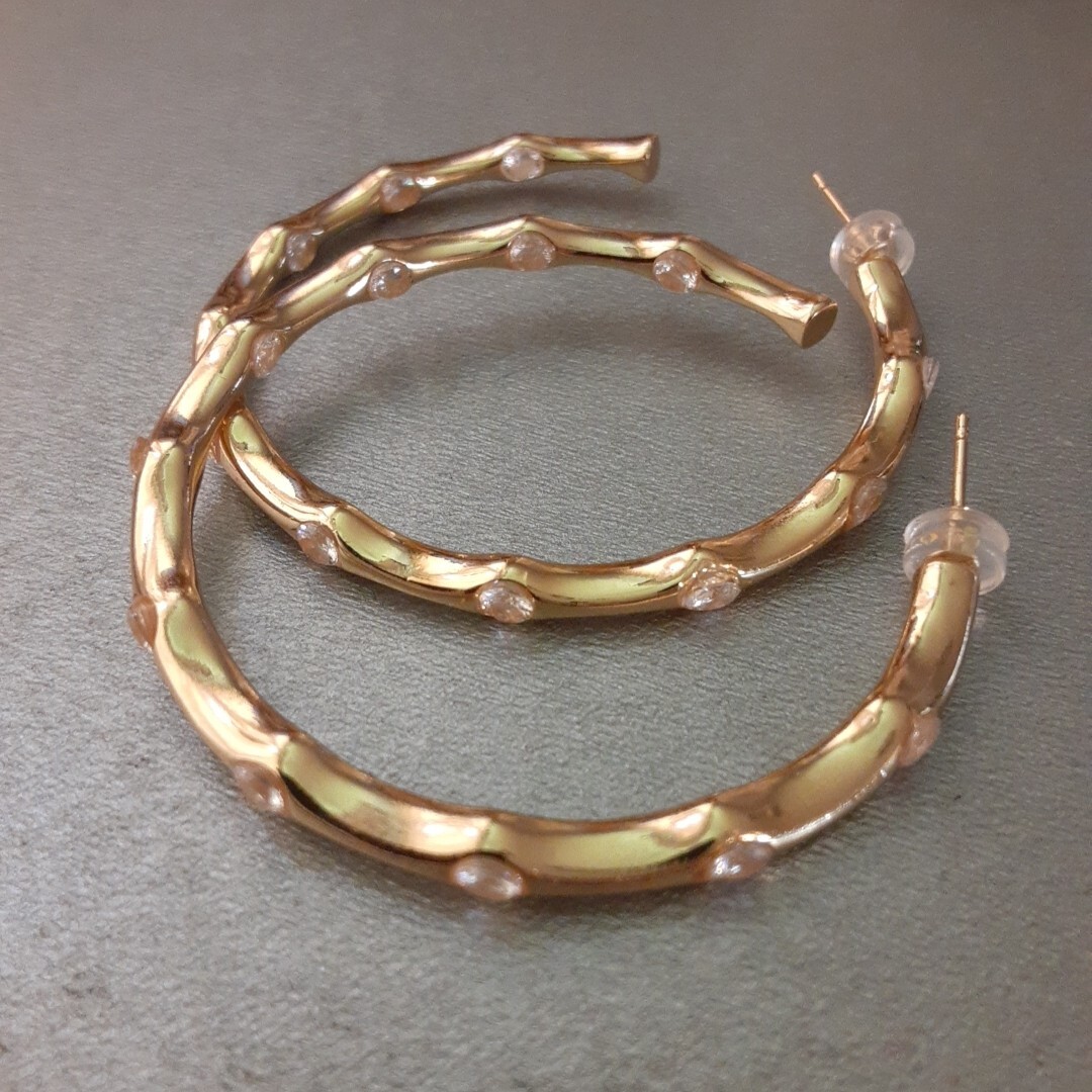Jennifer Miller Gold Tone 925 Sterling Silver & Cubic Zirconia Hoop Earrings