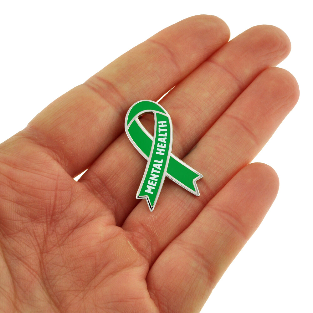 PinMart’s Mental Health Green Awareness Ribbon Enamel Lapel Pin