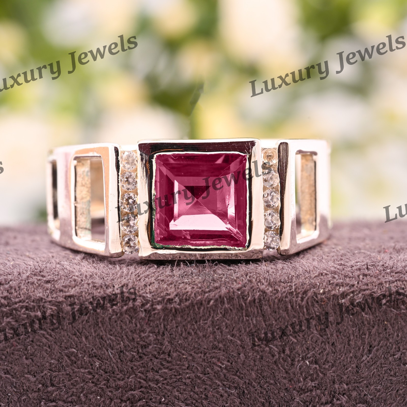 Natural Pink Tourmaline Men’s Ring 925 Sterling Silver Handmade Gift
