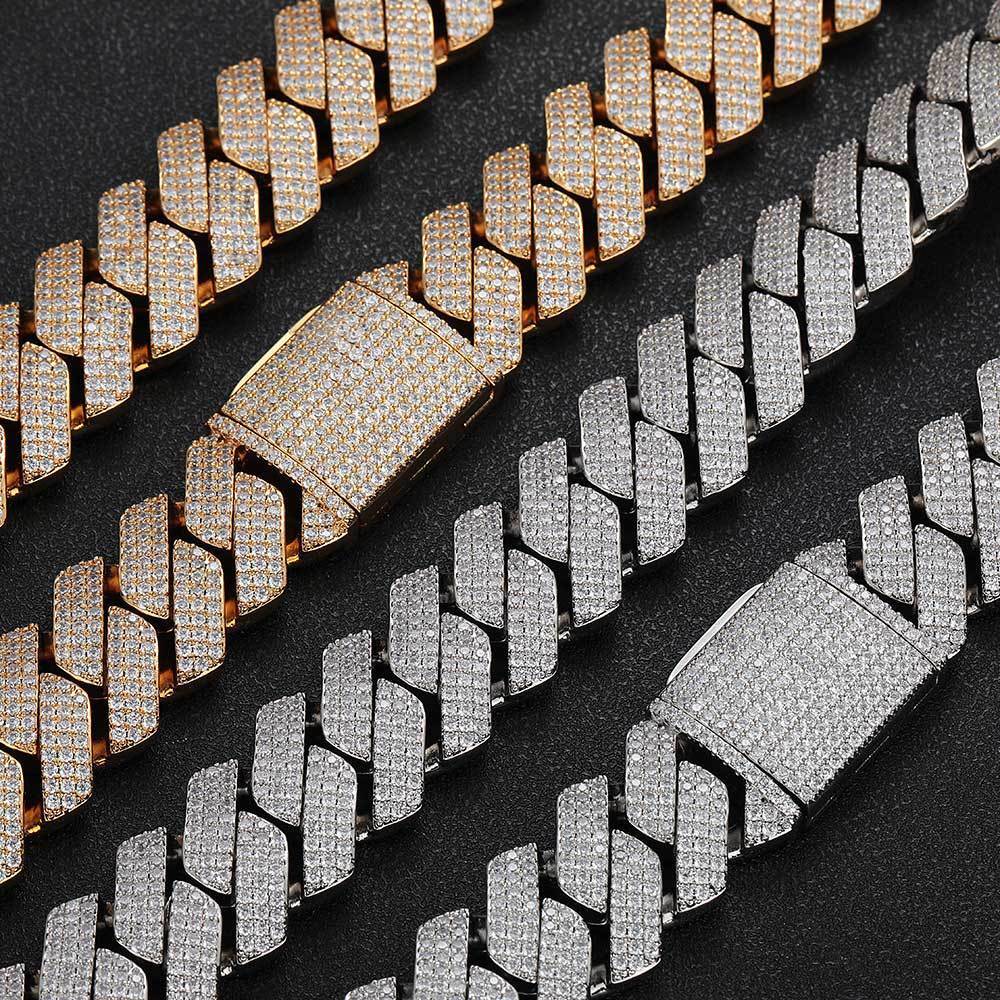 25mm 18k Gold Plated Miami Hip Hop Zircon Rhomboid Cuban Link Bracelet
