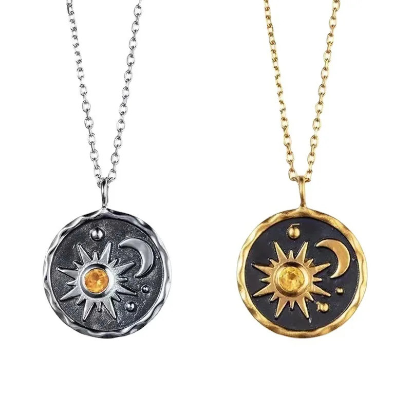 Vintage Necklace Bohemian Sun Moon Pendant Necklace Female Alloy Clavicular Cha