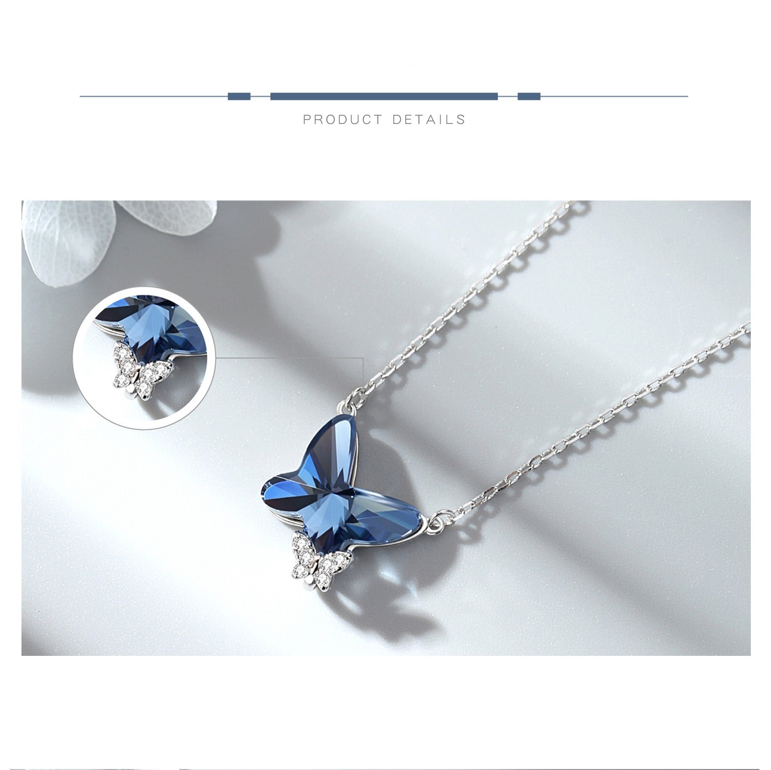 925 Sterling Silver Butterfly Pendant Necklace For Women Inlaid Crystal CZ