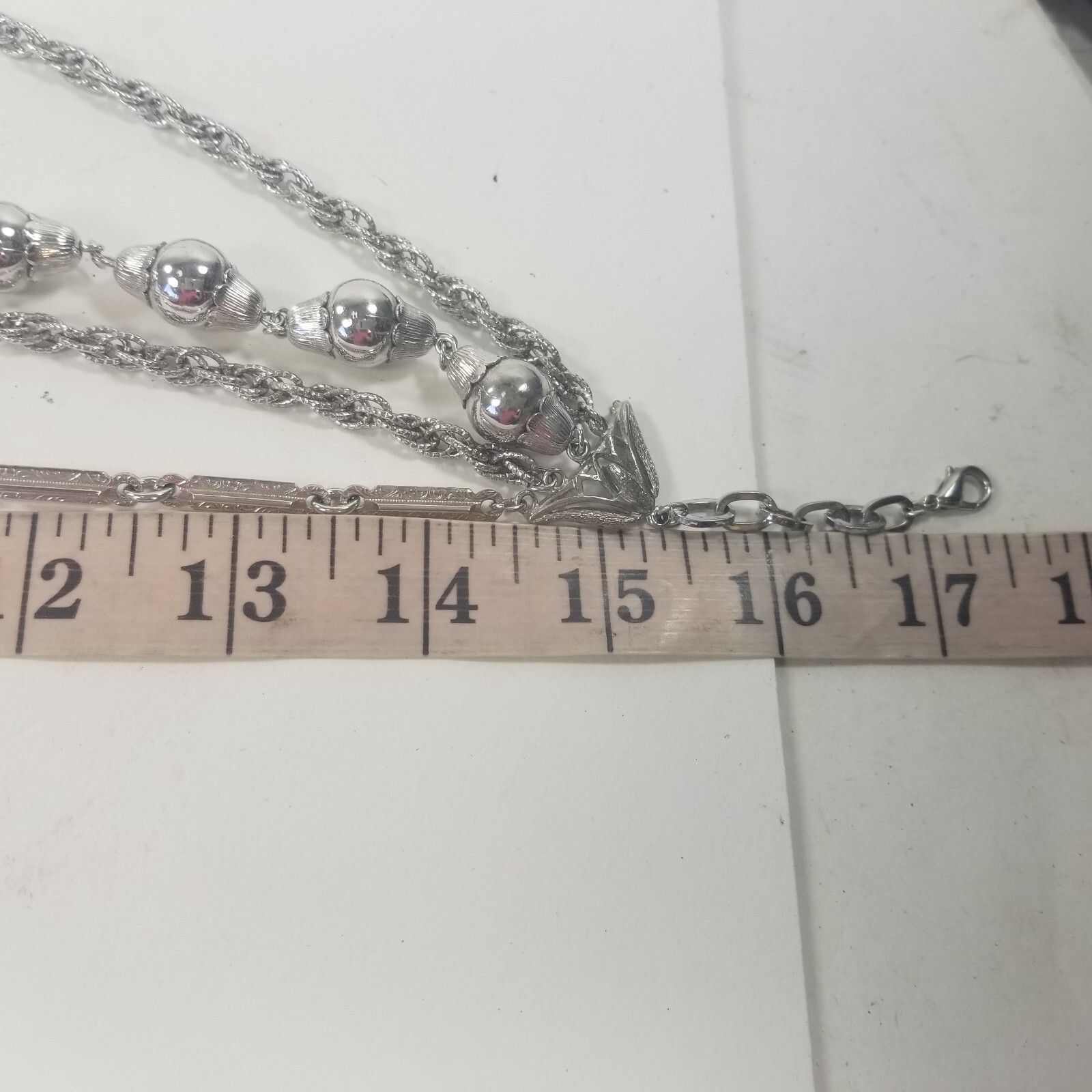 Wheat Spiga Rope Chain Bar Link Silver Tone Multi Strand Necklace Choker 17″