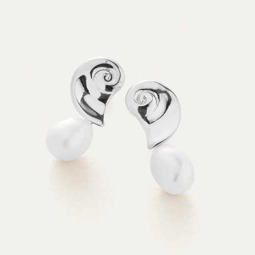 Jenny Bird Lucille Pearl Drop Earrings in High Polish Silver NIB $110