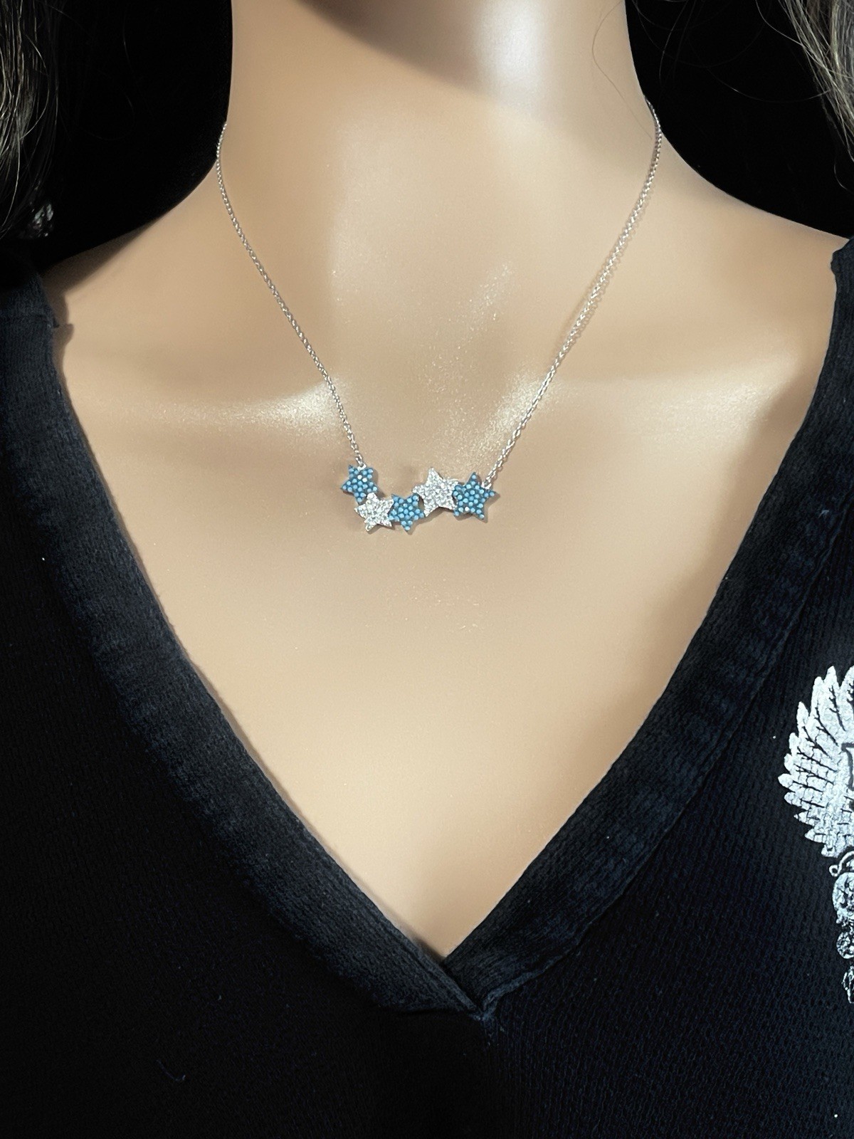Pave Turquoise CZ Sterling Silver Star Necklace