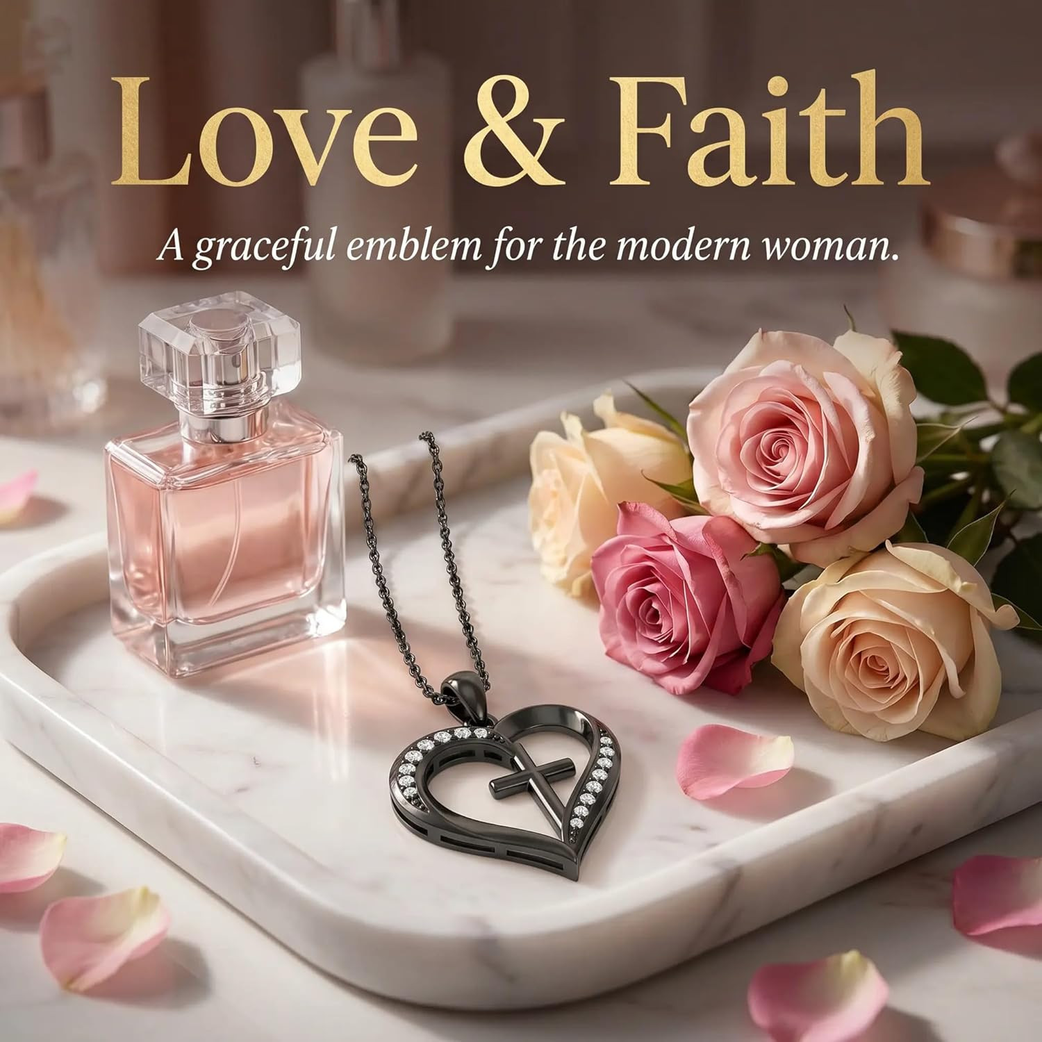 Heart Cross Necklace for Women Faith Pendant Christian Religious Jewelry Gift fo